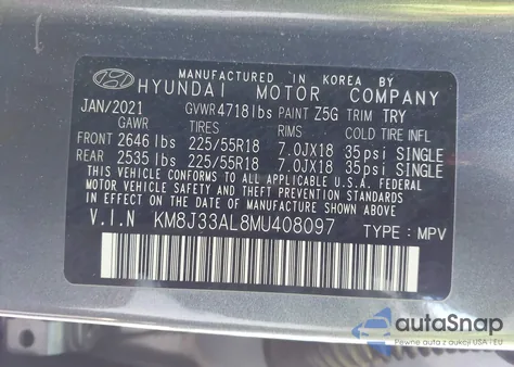 2021 Hyundai Tucson Sel from USA, damaged, VIN KM8J33AL8MU408097